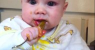 Isabella (5.5 mo old) trying her first food raw warmed egg yolk from our pastured chickens!