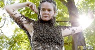 Top Less Woman Covered In 12,000 Bees – Shocking Art Performance